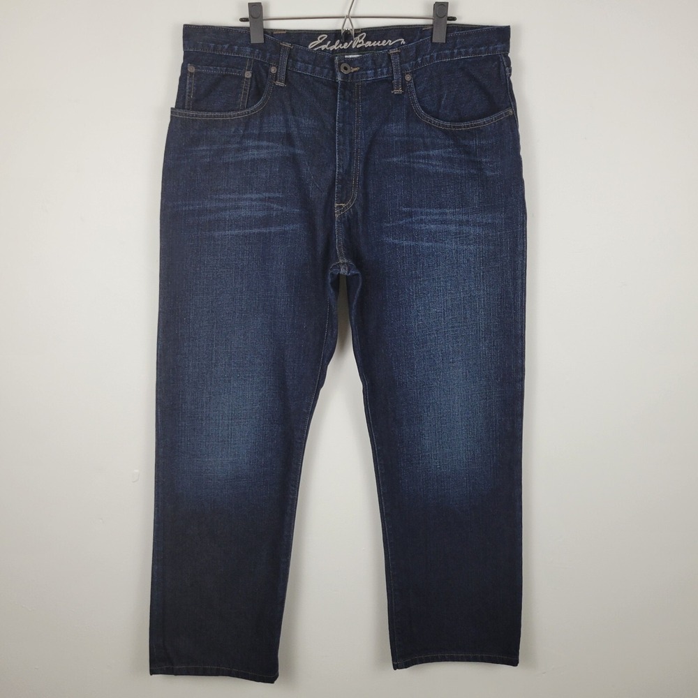 Eddie Bauer Relaxed Fit Jeans Mens 38x30 100% Cotton Dark Blue Denim Pants 38x30